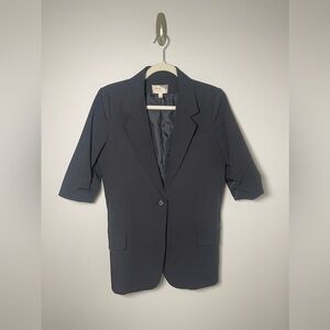 Elizabeth & James Black Ruched Crop‎ Sleeve Blazer - Size: 10